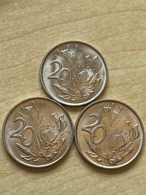 1989 South Africa Error 20 cent - 3 coins included in lot