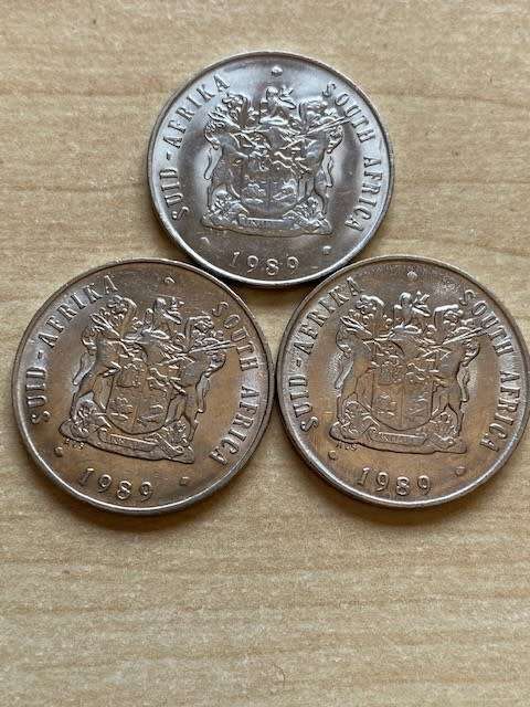 1989 South Africa Error 20 cent - 3 coins included in lot