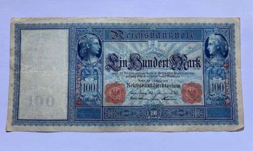 Germany - 1908 - 100 Mark Reichsbanknote, red seals P#35 `Scarcer Note`