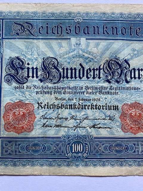 Germany - 1908 - 100 Mark Reichsbanknote, red seals P#35 `Scarcer Note`