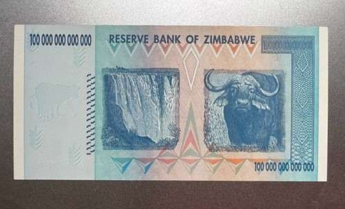 $100 Trillion Dollar Zimbabwe Bank Note. One of the largest denomination Bank Notes in the world-UNC
