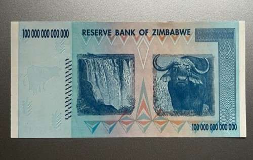 $100 Trillion Dollar Zimbabwe Bank Note. One of the largest denomination Bank Notes in the world
