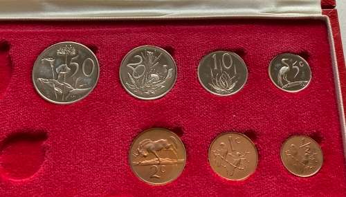 1972 Partial Proof Set - Includes 1/2c-50c in SA Mint Box. Brilliant Proof Coins.