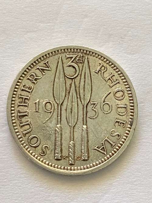 1936 Silver Southern Rhodesia three pence.
