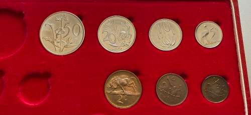 1975 Partial Proof Set - Includes 1/2c-50c in SA Mint Box. Brilliant Proof Coins.