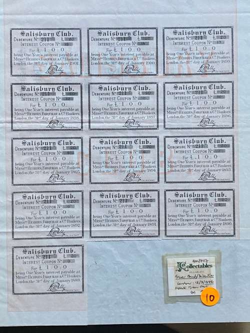 Beaver Bond // Debenture Number 211. LONDON, 15 March 1886. `Salisbury Club` 12 St James Square