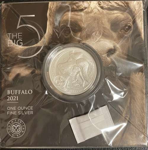 ***The Big 5 `Buffalo` 2021, R5 One Ounce Fine Silver. Limited Mintage 15000 in original packaging**