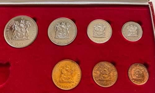 1980 Partial Proof Set - Includes 1/2c-50c in SA Mint Box. Brilliant Proof Coins.
