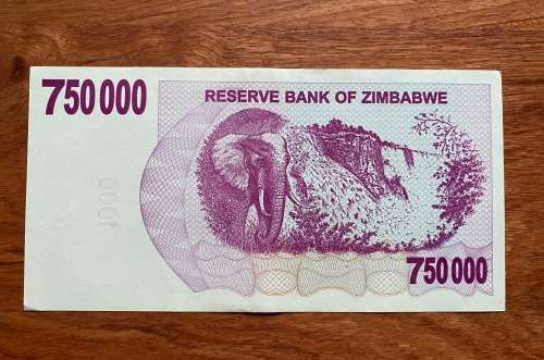 Zimbabwe $750,000 Bearer Cheque - ERROR CHEQUE - Watermark 1,000 and Note 750,000 - Issued 2008 - Go