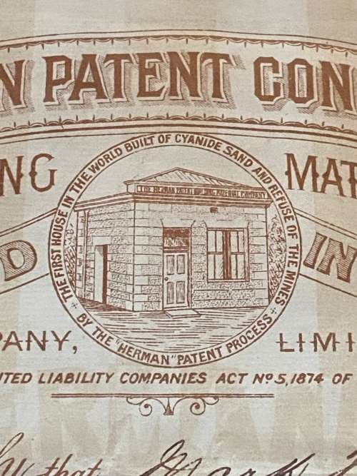 SOUTH AFRICA - `The Herman Patent Conglomerate`. 100 Shares issued. Certificate no 116. 14 June 1896