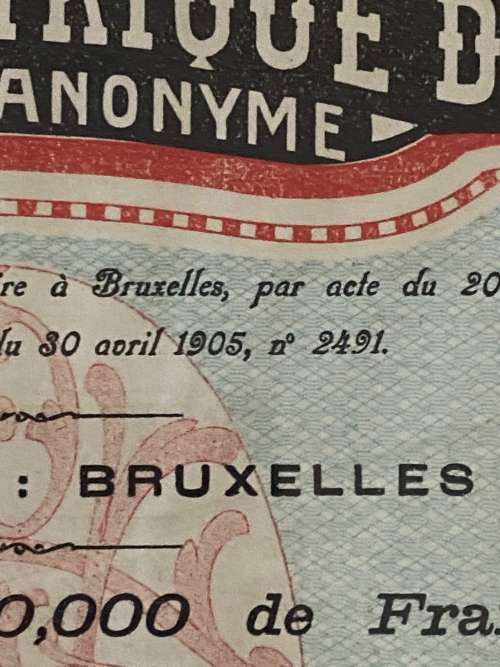 Bruxelles, France - `Le Central Electrique du Nord`. Share Certificate number 15424. 18 January 1906