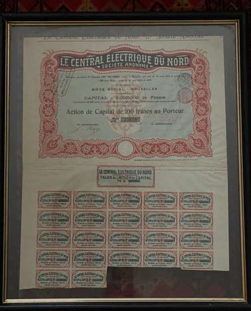Bruxelles, France - `Le Central Electrique du Nord`. Share Certificate number 15424. 18 January 1906