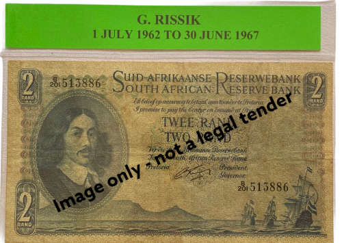 South African R2 note - Governor G Rissik - 1 July 1962 to 30 June 1967