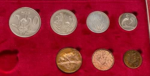1970 Partial Proof Set - Includes 1/2c-50c in SA Mint Box. Brilliant Proof Coins.