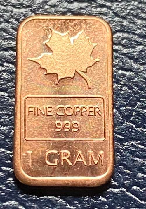 CMC Mint Maple Leaf 1 Gram Fractional Fine Copper Bar Ingot