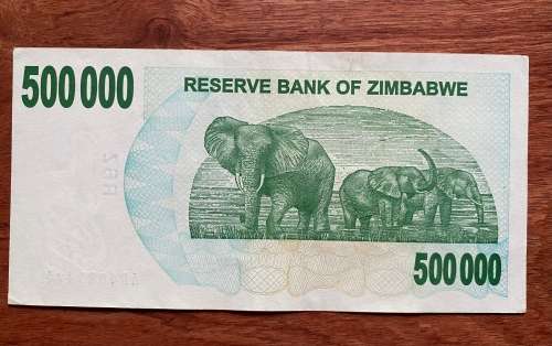 Zimbabwe $500,000 Bearer Cheque - Issued 2007 - Governor Dr G. Gono. Note in excellent condition