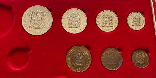 1975 Partial Proof Set - Includes 1/2c-50c in SA Mint Box. Brilliant Proof Coins.