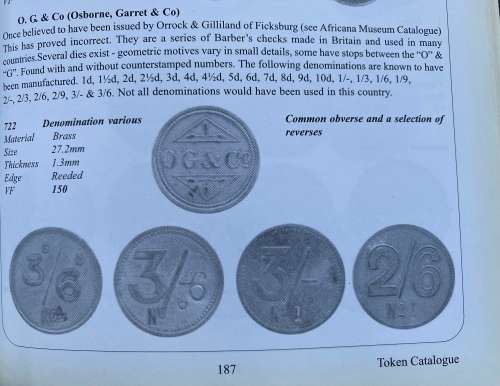 Unissued// Stamped O. G. & Co (Osborne, Garrett & Co) 2/6 Barber Shop Token