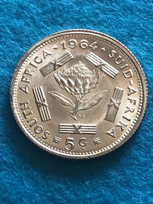 1964 South Africa 5 cent. UNC - Uncirculated.10 available. Silver content 0.500