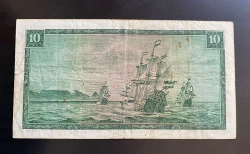 South Africa R10 Cancelled note - STAMPED CANCELLED by SA Reserve Bank Teller.