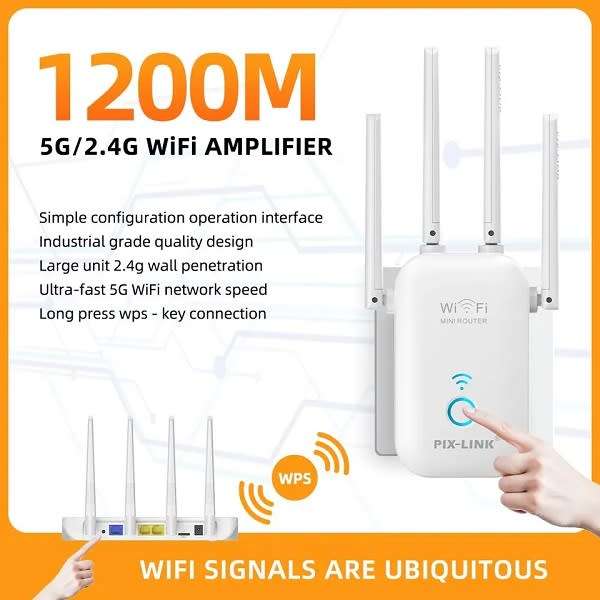 Pix-Link XF0782 AC1200M Mini Wireless Wifi Router/Repeater/AP, 4 Antenna