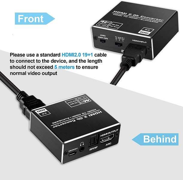 4K 60Hz HDMI 2.0b Audio Splitter 5.1 ARC HDMI Audio Extractor