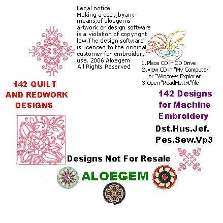 ## 142 Quilt and Redwork Embroidery designs ##