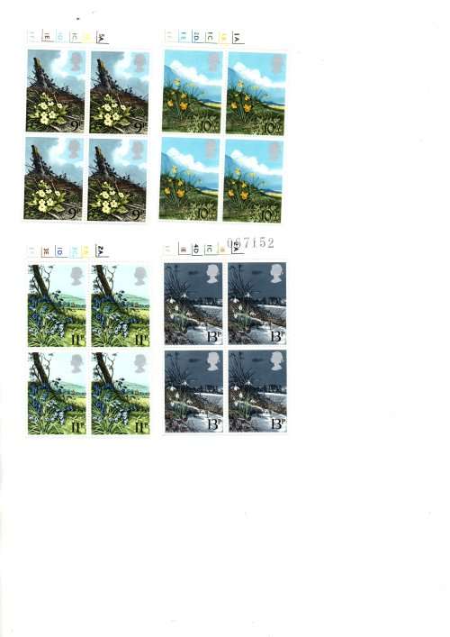 GB-1979-Spring Wild Flowers-MNH-**- 4 x Control Blocks of 4