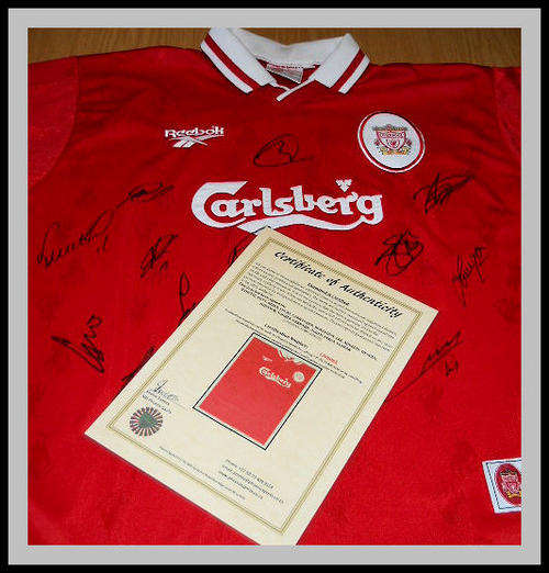 LIVERPOOL SQUAD SIGNED SHIRT WITH COA