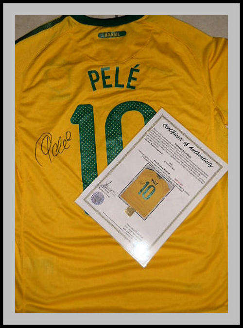 Pele Signed Brazil Shirt With Certificate of Authenticity