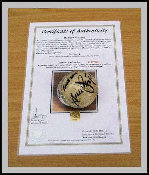 DALE STEYN SIGNED MATCH USED CRICKET BALL WITH CERTIFICATE OF AUTHENTICITY