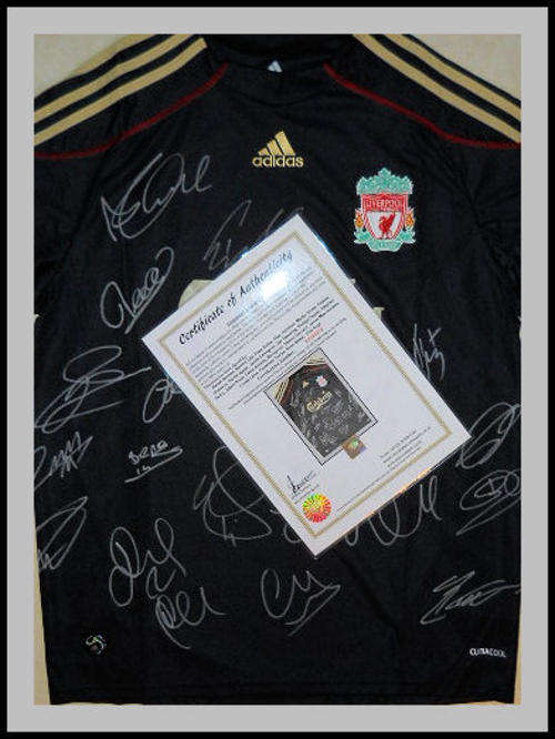 LIVERPOOL 2009/2010 SQUAD SIGNED AWAY SHIRT WITH CERTIFICATE OF AUTHENTICITY