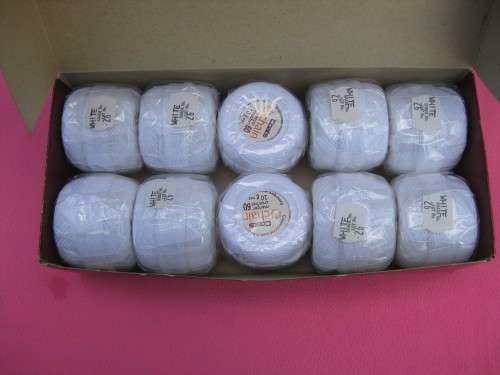 10 off Coats 20g balls white, chain mercer, crochet cotton 60 in box.Cotton thread made in S. Africa
