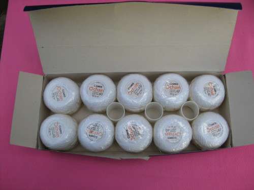 10 off Coats 20g balls white, chain mercer, crochet cotton 60 in box.Cotton thread made in S. Africa