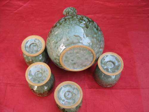 Jug and 4 mugs.  Retro but there are no markings.