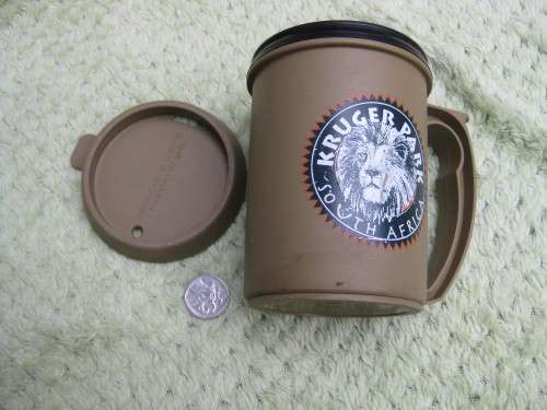 Kruger National Park plastic mug with lid.