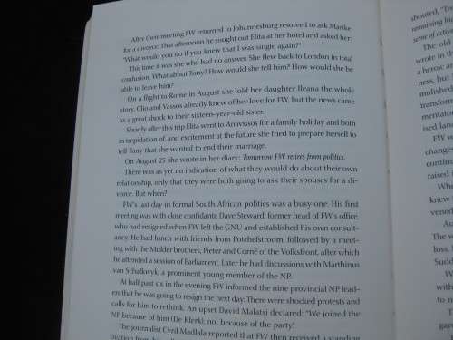 `Elita and her life with F.W. de Klerk`  Soft cover.