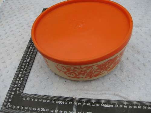 Retro `Riviera` plastic storage container with three compartments.