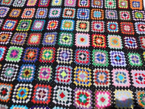 Granny blanket.  Hand-made crochet.  Mirage 4-ply wool. Queen-bed sized. 1850mm x 1950mm.  New. X.