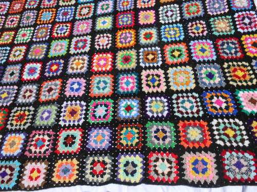 Granny blanket.  Hand-made crochet.  Mirage 4-ply wool. Queen-bed sized. 1850mm x 1950mm.  New. X.