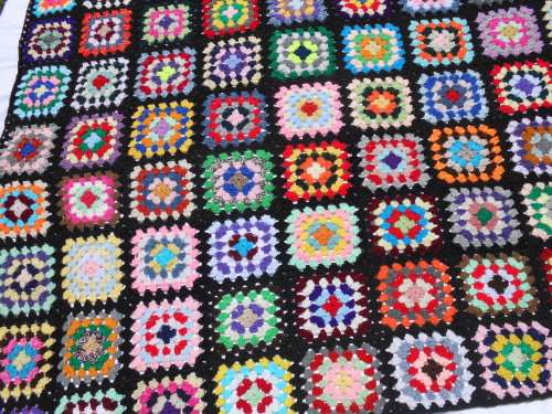Granny blanket.  Hand-made crochet.  Mirage 4-ply wool. Queen-bed sized. 1850mm x 1950mm.  New. X.