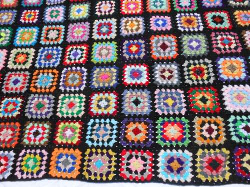 Granny blanket.  Hand-made crochet.  Mirage 4-ply wool. Queen-bed sized. 1850mm x 1950mm.  New. X.