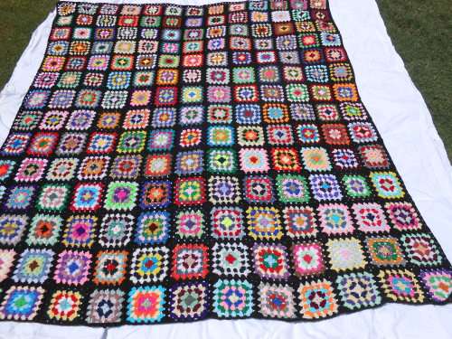 Granny blanket.  Hand-made crochet.  Mirage 4-ply wool. Queen-bed sized. 1850mm x 1950mm.  New. X.