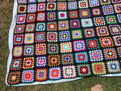 Granny blanket.  Hand-made crochet.  Mirage 4-ply wool. Queen-bed sized. 1850mm x 1950mm.  New. X.