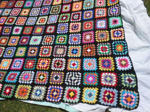 Granny blanket.  Hand-made crochet.  Mirage 4-ply wool. Queen-bed sized. 1850mm x 1950mm.  New. X.