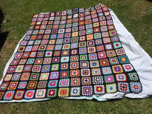 Granny blanket.  Hand-made crochet.  Mirage 4-ply wool. Queen-bed sized. 1850mm x 1950mm.  New. X.