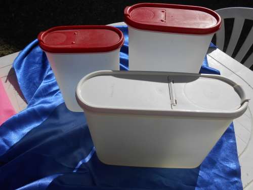 Tupperware cereal/grain containers.