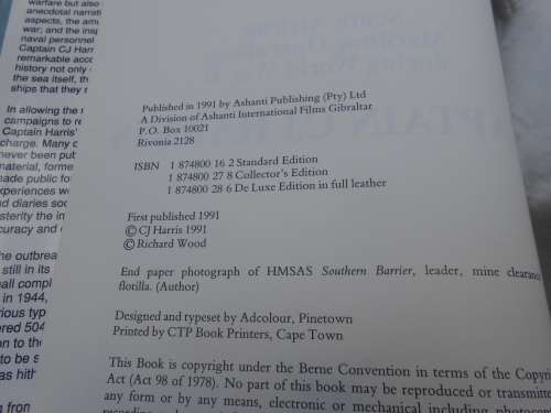 `War at Sea`  South African Maritime Operations during World War II.    Hard cover.