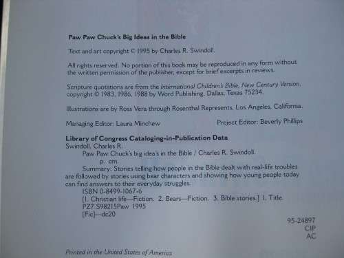 `Paw Paw Chuck`s Big Ideas in the Bible`  Charles R. Swindoll.  Hard cover.