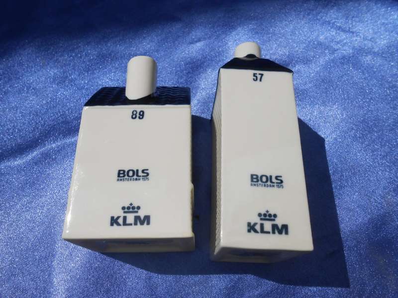 Blue Delft exclusively made for KLM by Bols Royal Distilleries Holland. Houses no. 57 and 89.